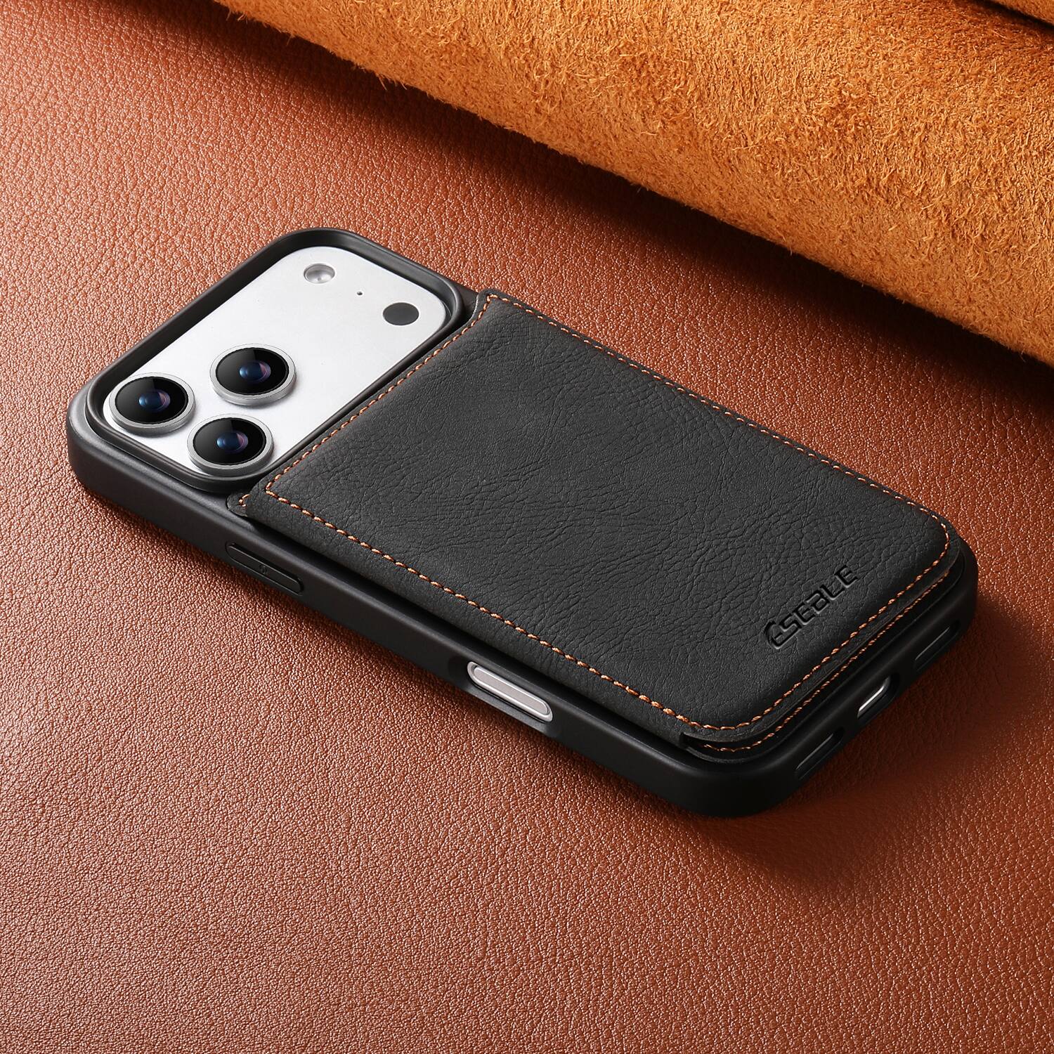 Alt View 4. Dteck - for Apple iPhone 17 Pro Max Retro PU Leather Wallet Case,Shockproof Magnetic Closure Flip Hidden Card Slots Back Cover - Black.