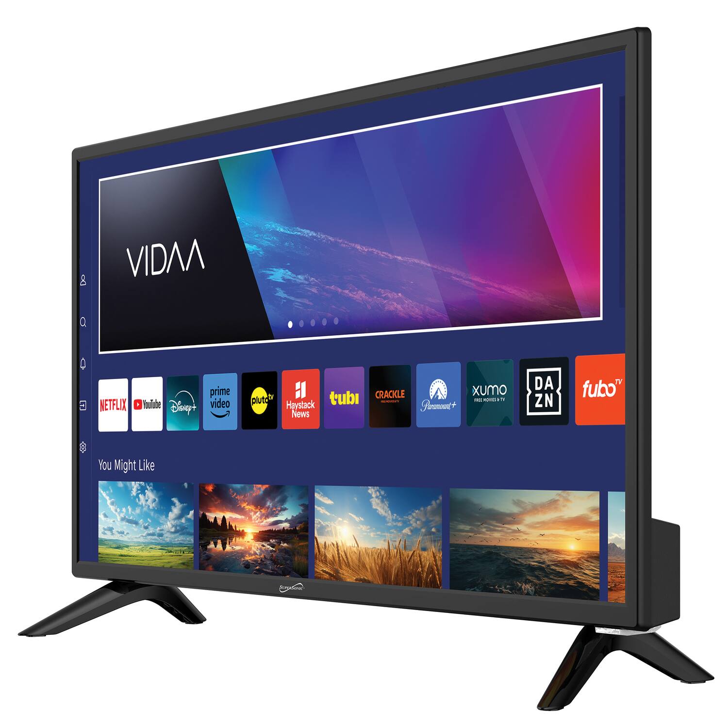 VIDAA Prime E video NETFLIX YouTube Disney+ Prime Video Pluto TV Haystack News TUBI CRACKLE XUMO Paramount+ DAZN fuboTV You Might Like