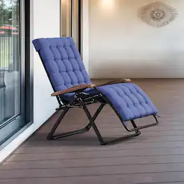 PURPLE LEAF - ExtraWide Patio Reclining Chair Zero Gravity Chaise Lounge Folding Chair with Removable Cushion Adjustable Headrest - Navy Blue