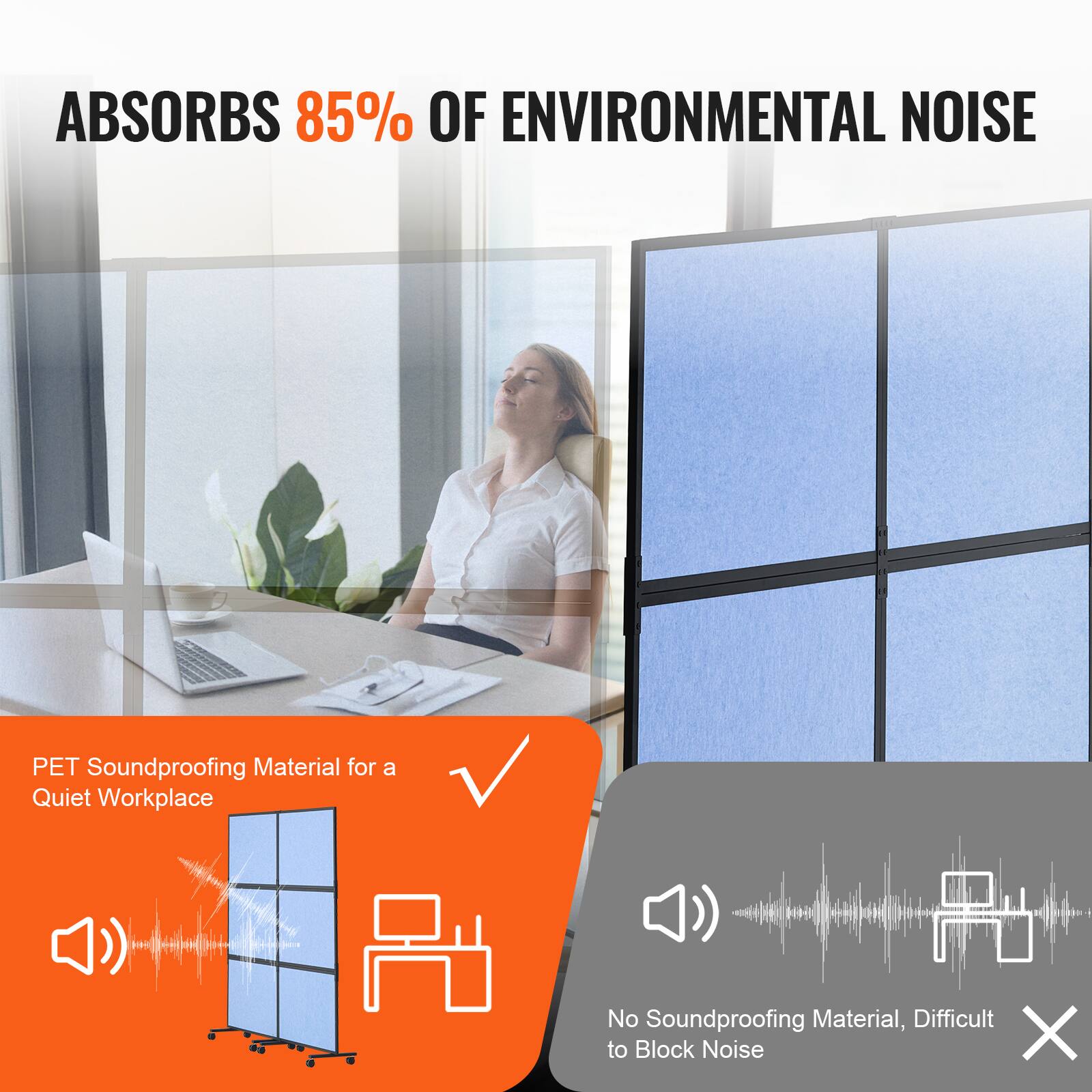 ABSORBS 85% OF ENVIRONMENTAL NOISE
PET Soundproofing Material for a Quiet Workplace
No Soundproofing Material, Difficult to Block Noise