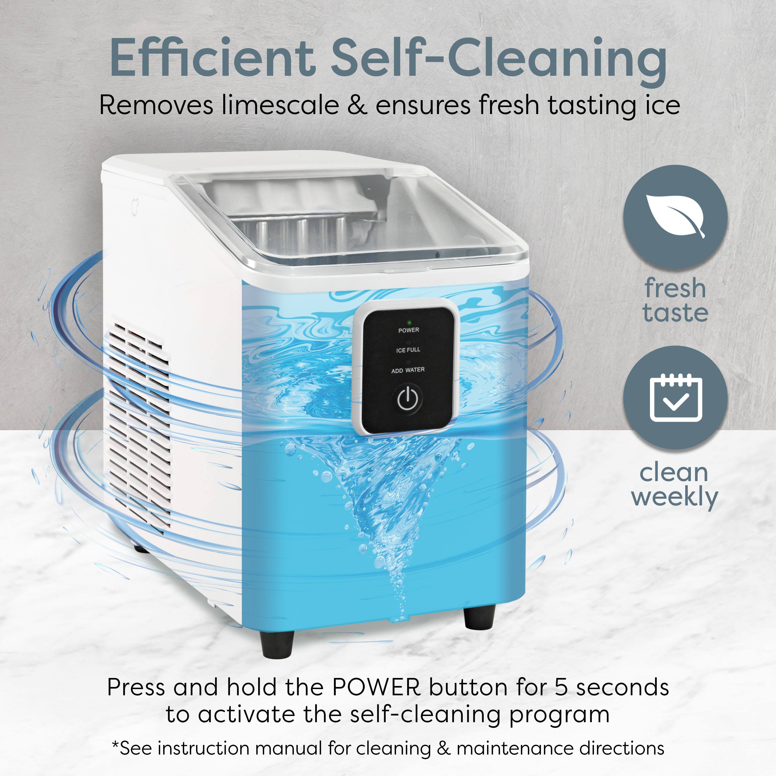 Efficient Self-Cleaning  
Removes limescale & ensures fresh tasting ice  

Press and hold the POWER button for 5 seconds to activate the self-cleaning program  
*See instruction manual for cleaning & maintenance directions  

fresh taste  
clean weekly