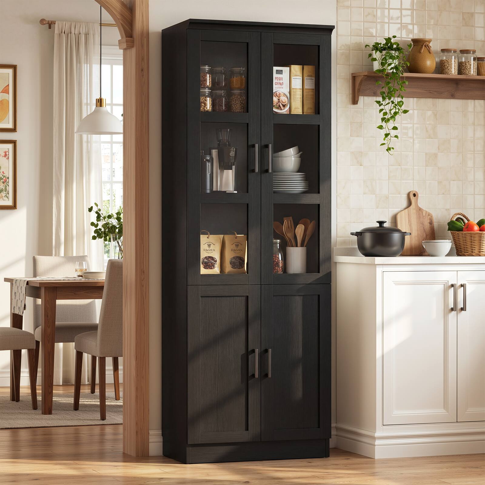 Alt View 3. Aheaplus - 79.7'' Tall Freestanding Bookcase with Glass Doors and Adjustable Shelves - Black.
