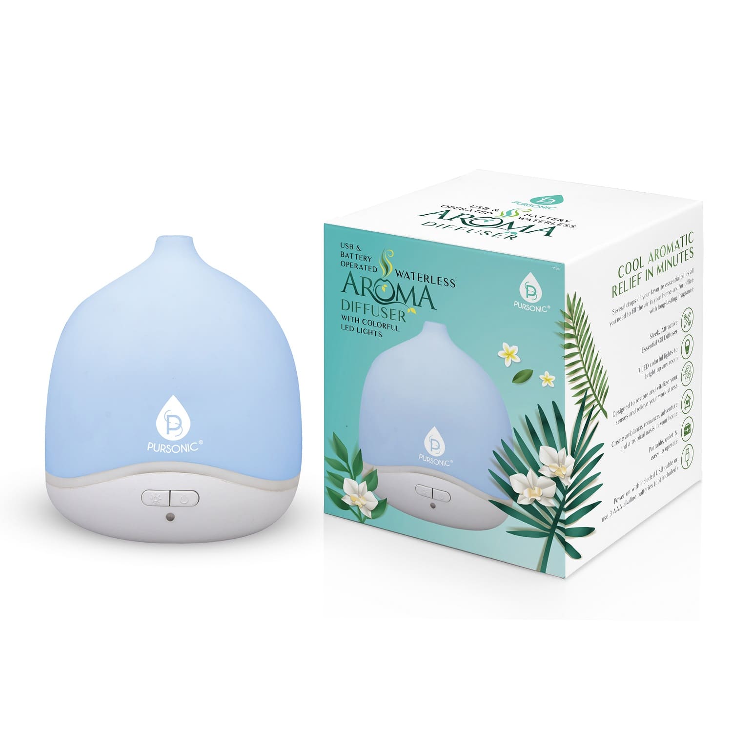 Pursonic - USB & Battery Operated Waterless Aroma Diffuser - Blue