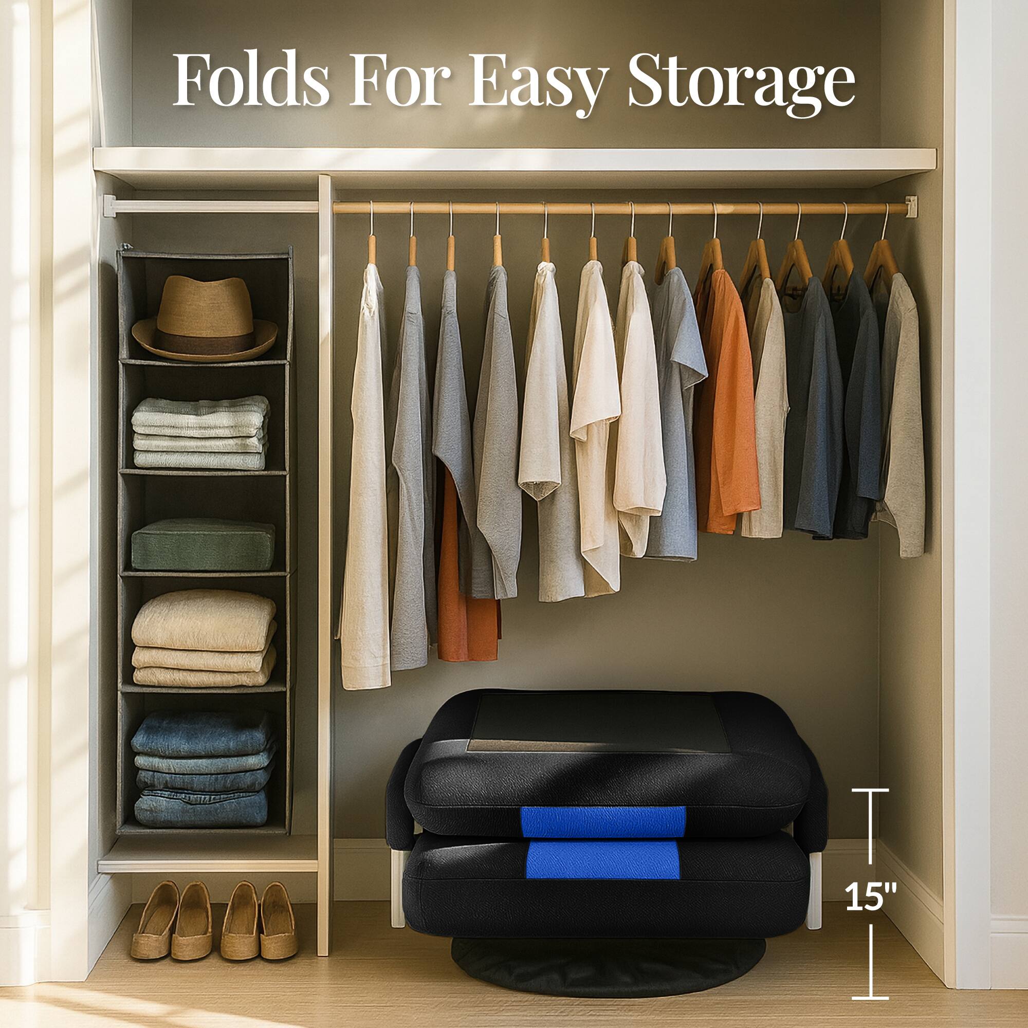 Folds For Easy Storage

T 15"