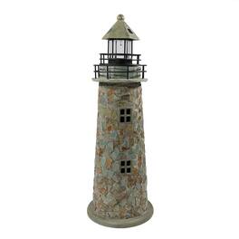 Sunnydaze - 25 in Resin and Cobblestone Solar LED Lighthouse Nautical Statue - Gray