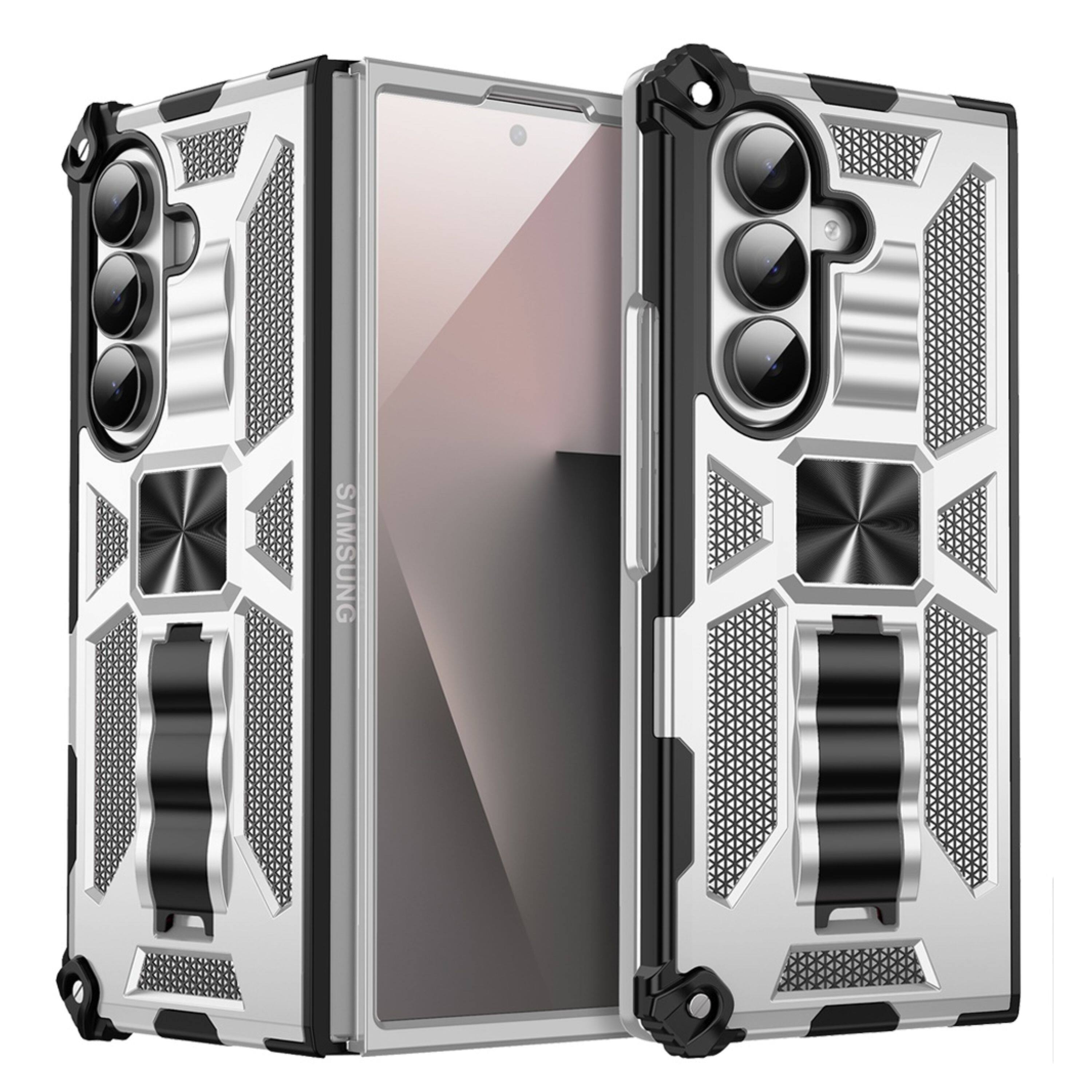 Kitcheniva - Shockproof Case With Stand Metal Plate Tempered Glass For Samsung Galaxy Z Fold7 - Silver