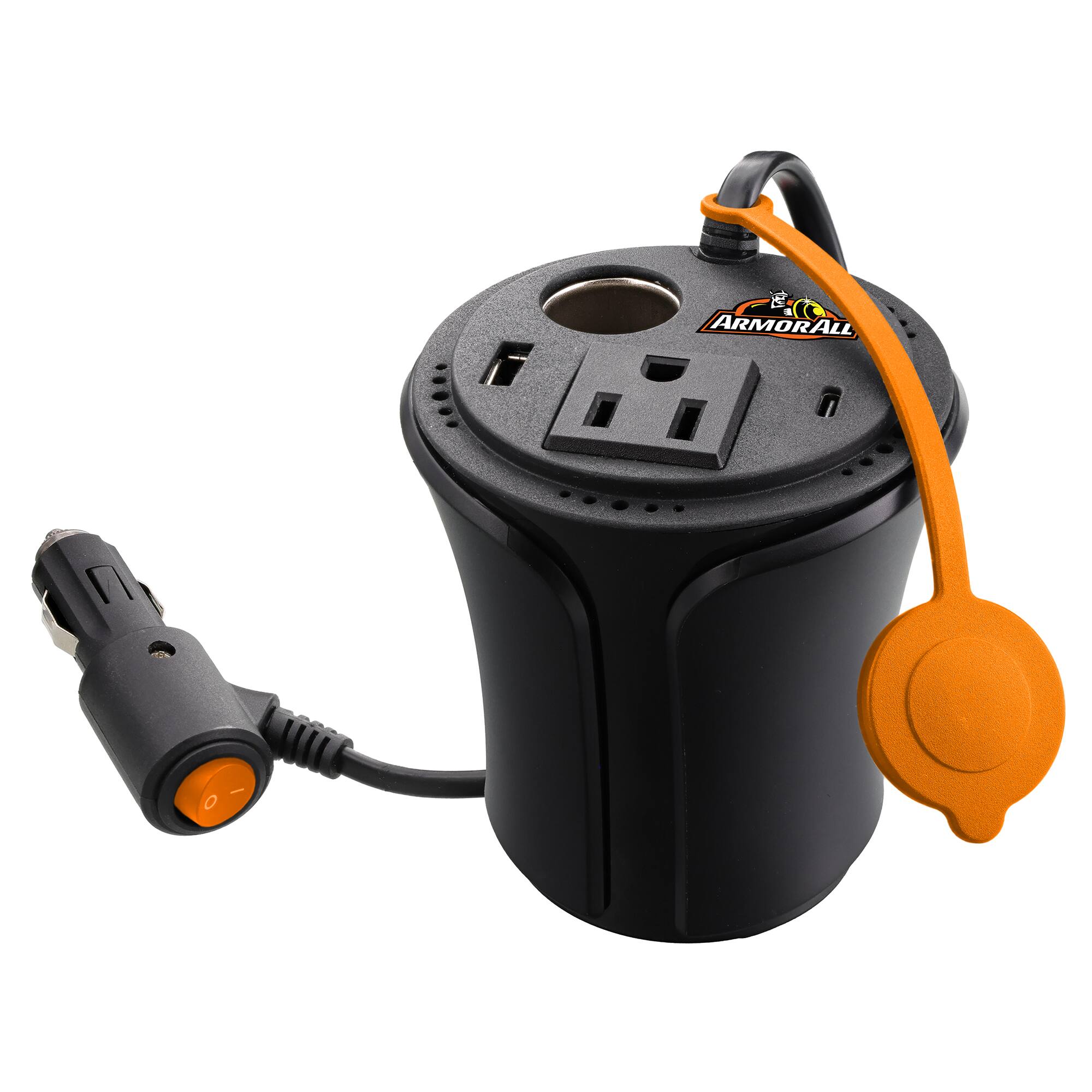 Alt View 4. Armor All - Armor All 150W Multi-Device Power Inverter, DC AC USB Type-C, 3ft Power Cable - Black.