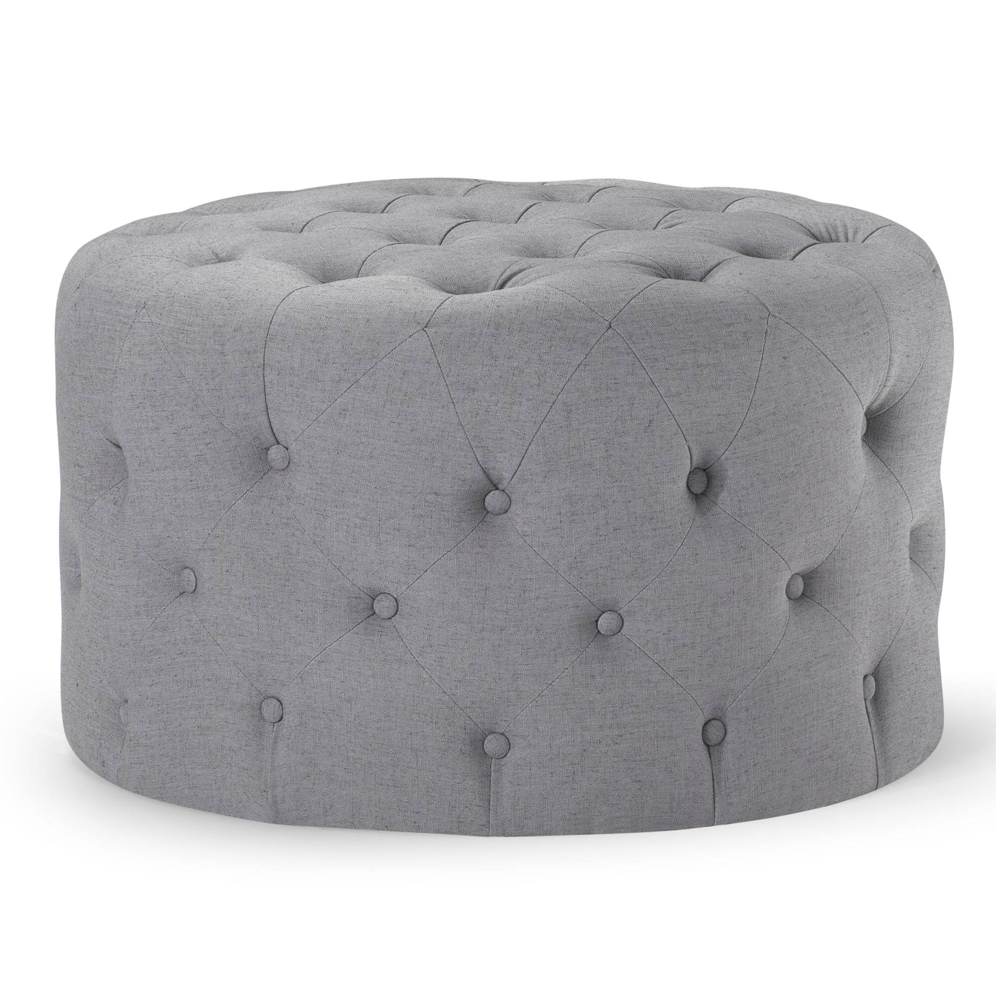 Maven Lane - Marcy Traditional Round Ottoman Fabric Upholstery - Slate
