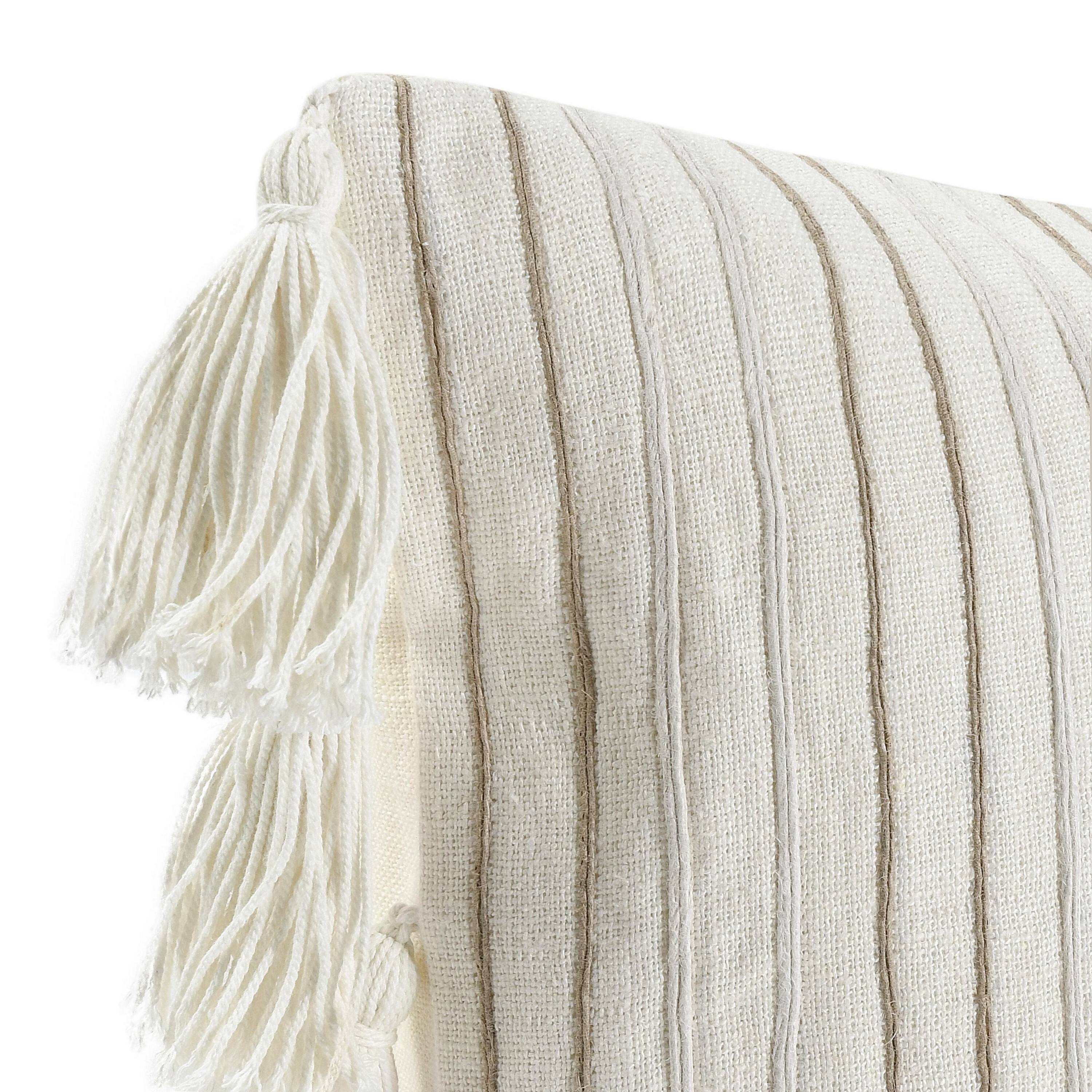 Back. Manhattan Lane - Pini Lumbar Throw Pillow, Boho Striped Design, 14x26 Inch  Linen - Beige.