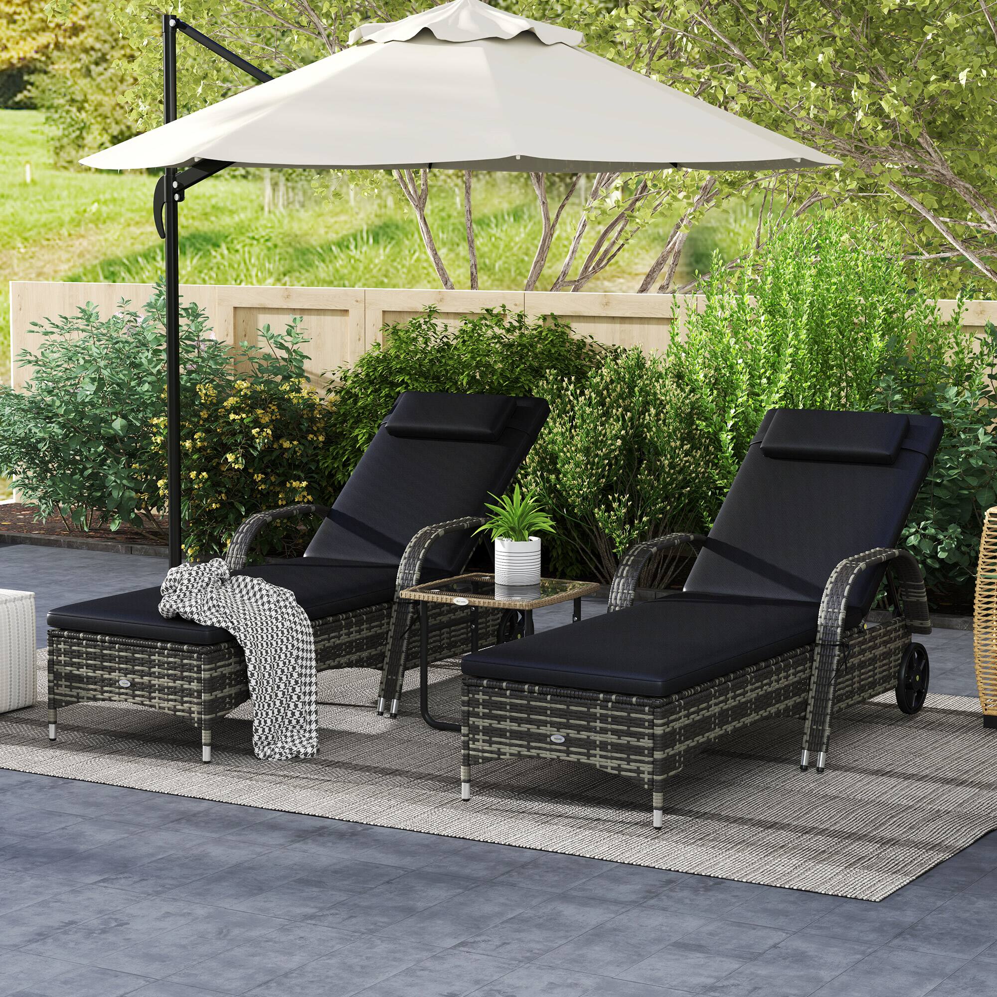 Alt View 1. Outsunny - Wicker Outdoor Chaise Lounge Set of 2, 5-Level Adjustable Backrest PE Rattan Pool Lounge Chair - Mixed Gray and Charcoal Black.