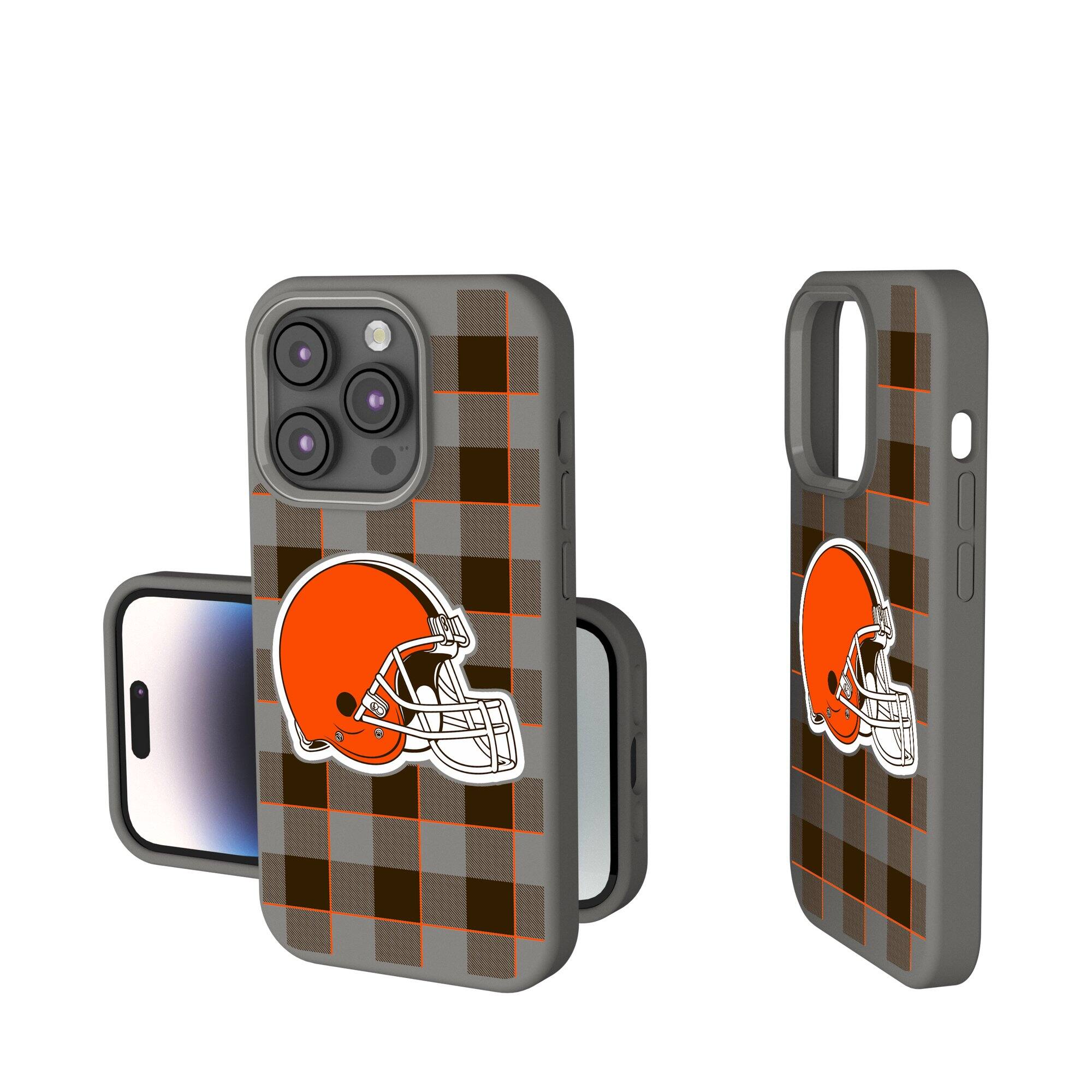 Keyscaper - NFL - Cleveland Browns Plaid Soft Touch iPhone Case - 14 - Gray