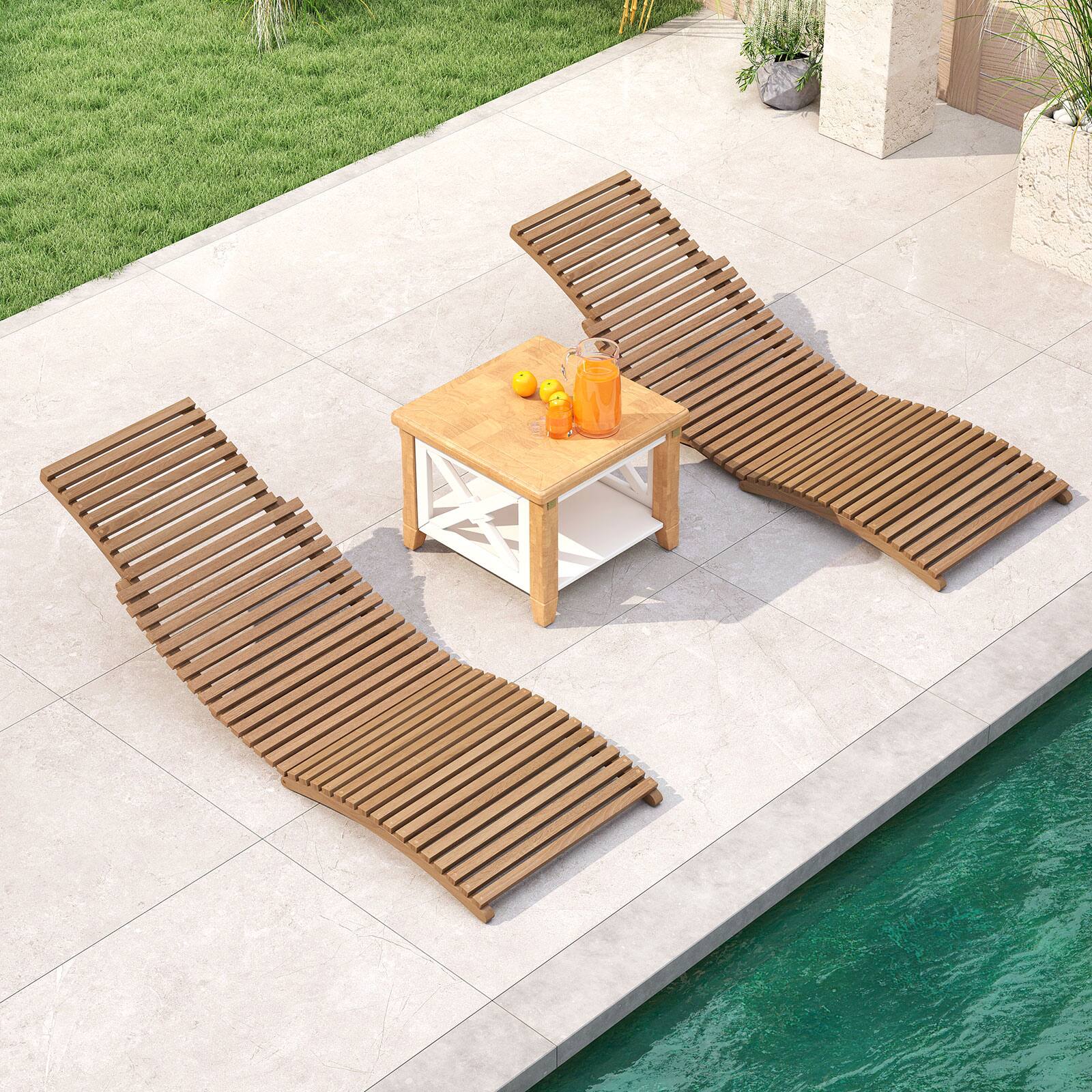 Alt View 1. Gymax - Gymax 2PCS Outdoor Folding Teak Wood Chaise Lounge Chair w/Curved Lying Area - Brown.
