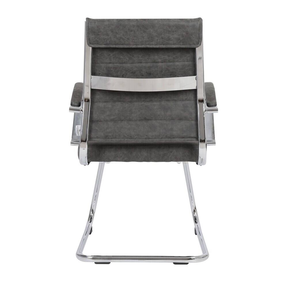 Alt View 6. LeisureMod - Set of 4 Benmar Modern Leather Upholstered Office Desk Chair with Padded Armrests and Chrome Frame for Home or Office - Charcoal.