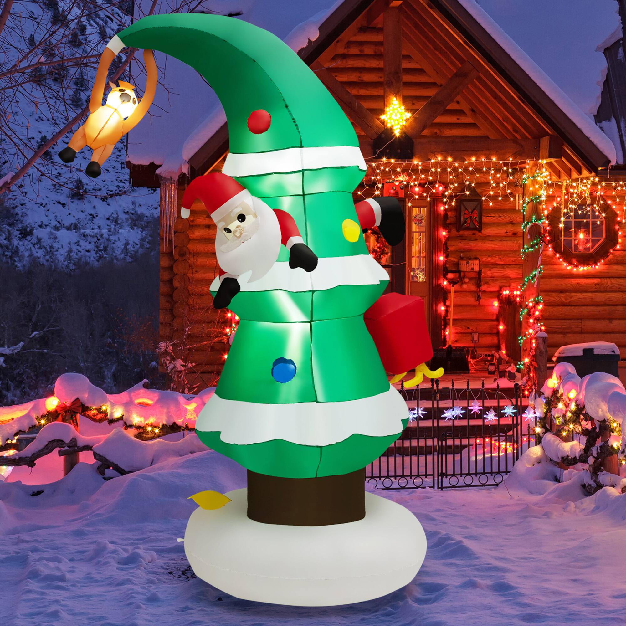 Front. Gymax - Gymax 8FT Christmas Inflatable Tree & Santa Claus Yard Decor w/ Air Blower & LED Lights - Colorful.