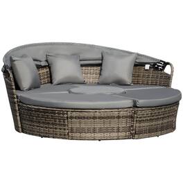Resenkos - 4-Piece Round Convertible Daybed with Cushions, Outdoor Sectional Furniture, PE Rattan - Gray
