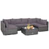 Front. Costway - 7PCS Patio Rattan Furniture Set Sectional Sofa Cushioned Garden - Gray.