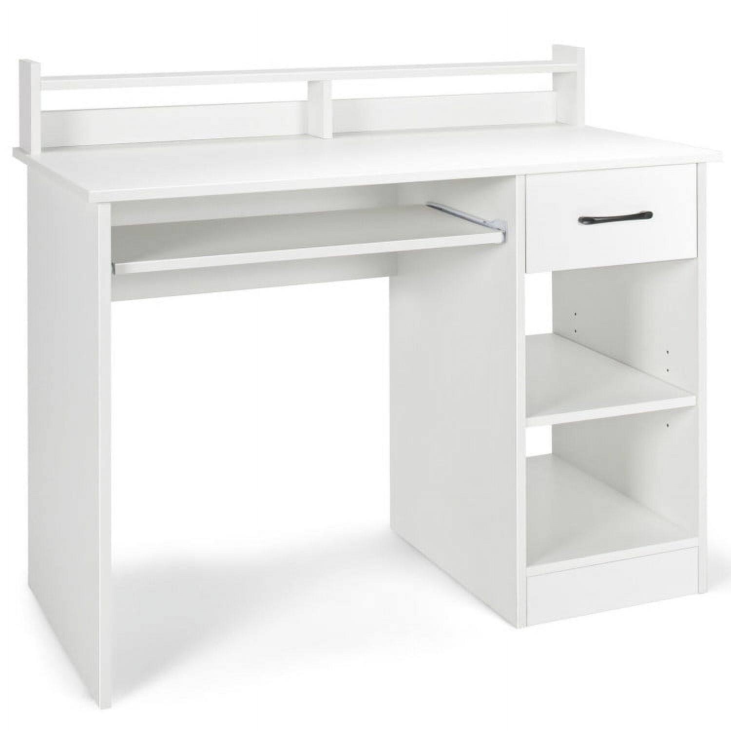 Alt View 1. Pefilos - Study Laptop Table with Drawer & Keyboard Tray-White, Office Desk, Gaming Computer Desks for Study,Working,Writing - White.