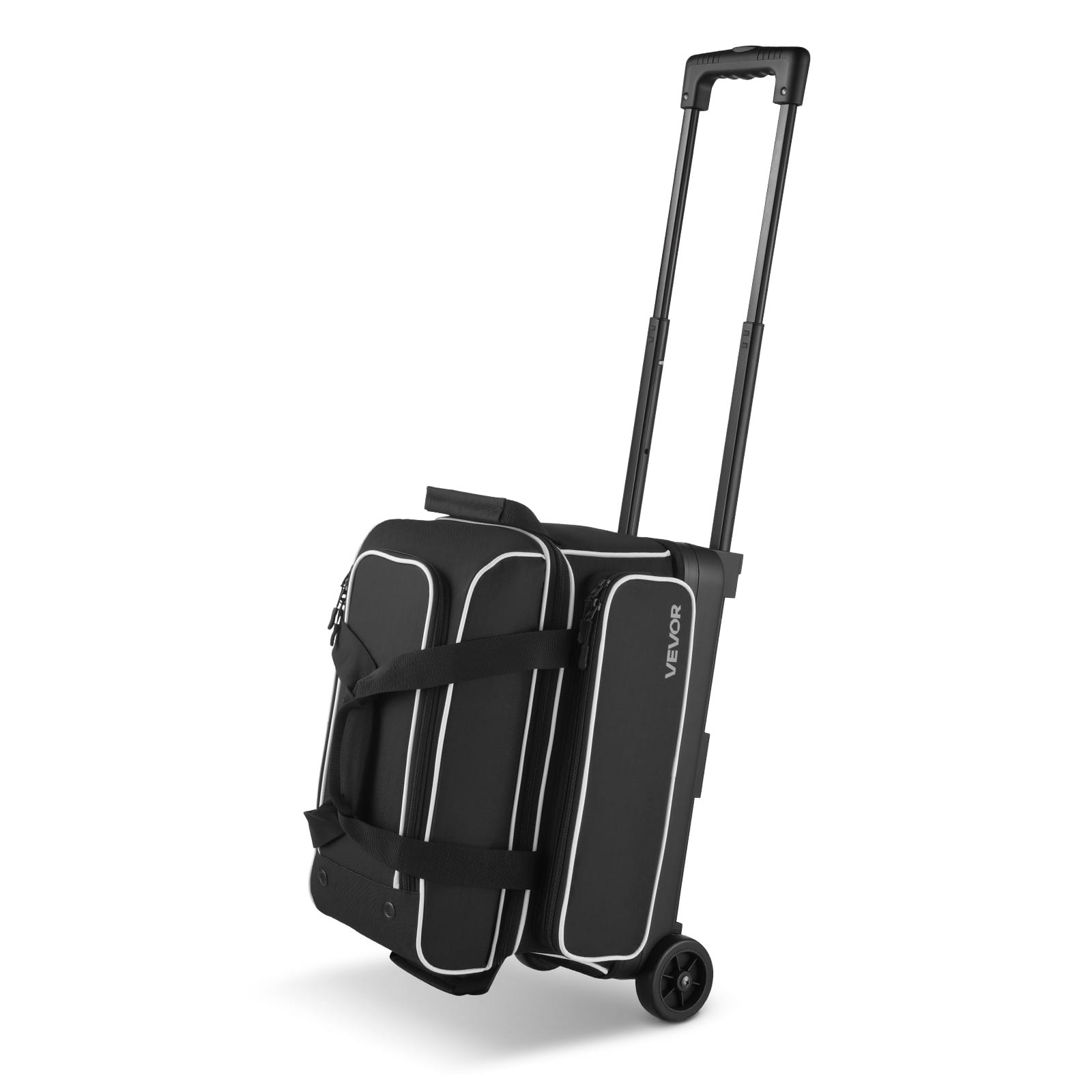 VEVOR - Bowling Ball Bag, 2 Ball Double Roller Bowling Bag with Wheels, Featuring a Separate Compartment for Shoes - Black;White