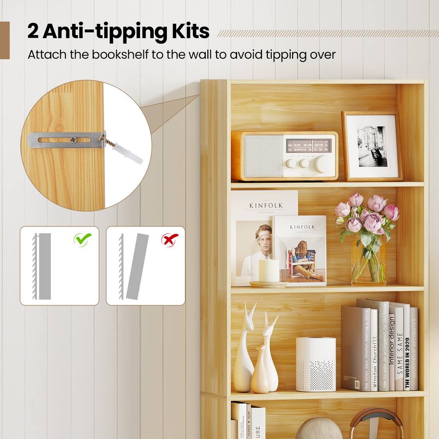 Gymax 2PCS 6 Tier Bookshelf w/Open Shelves Anti Tipping Kits for Living ...