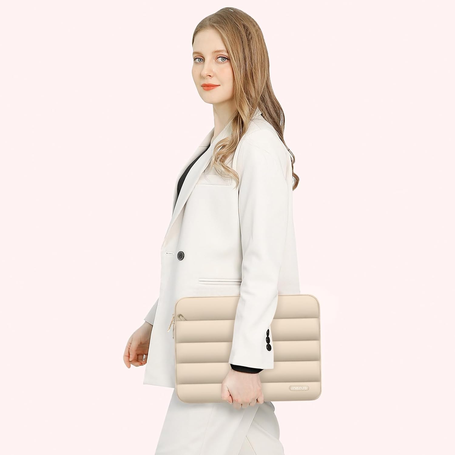 Alt View 2. mosiso - Puffy Laptop Sleeve 13-13.3 inch for MacBook Air 13 13.6 M4 M3 M2 M1/Pro 13/Pro 14, HP Dell ASUS Lenovo - Apricot.