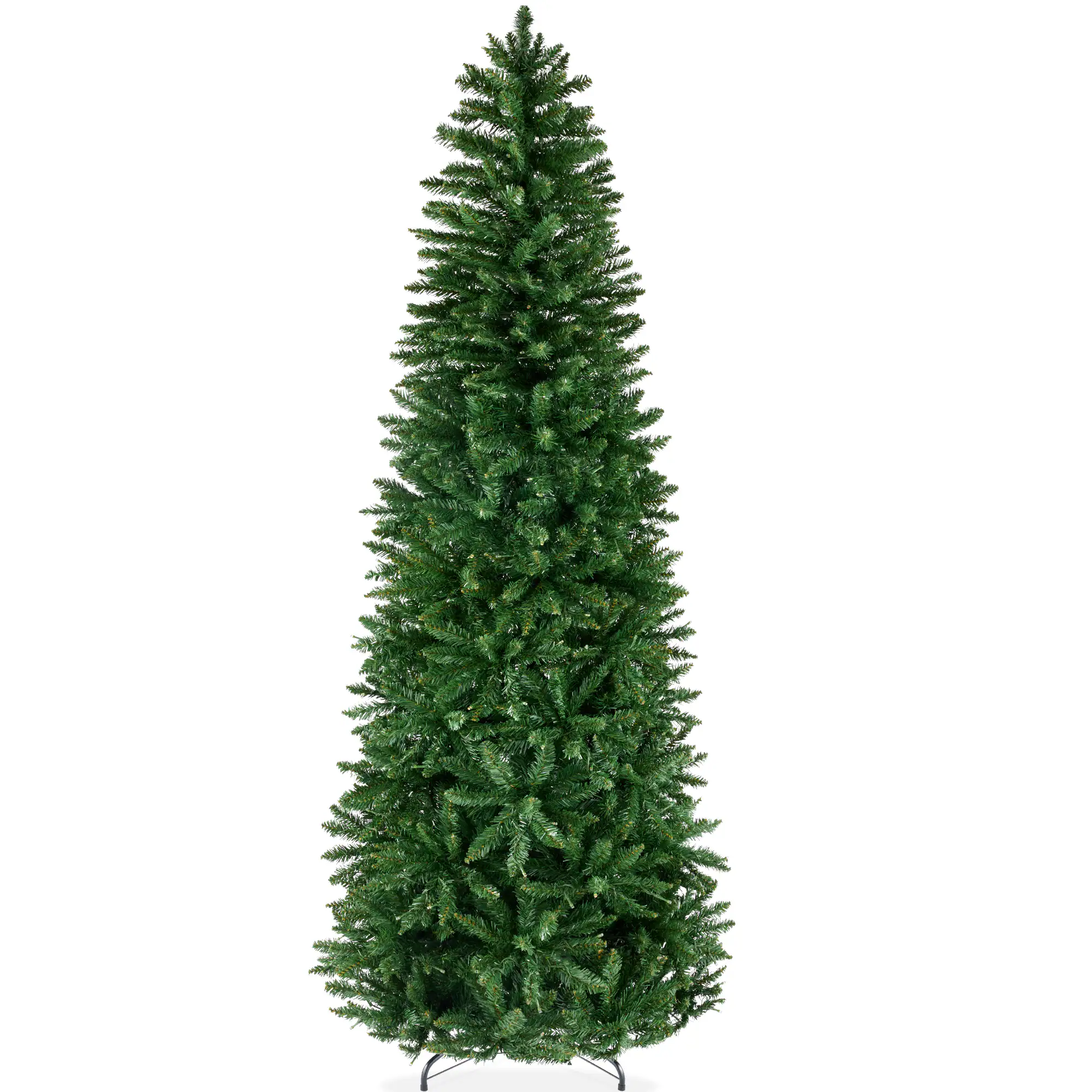 Best Choice Products - 12ft Unlit Pencil Christmas Tree, Spruce Style Holiday Decor w/ 1,818 Branch Tips, Metal Base - Green