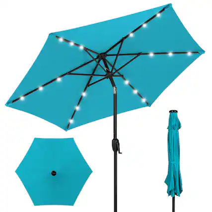 Front. Best Choice Products - Best Choice Products 7.5ft Outdoor Solar Patio Umbrella for Deck, Pool w/ Tilt, Crank, LED Lights - Sky Blue - Sky Blue.