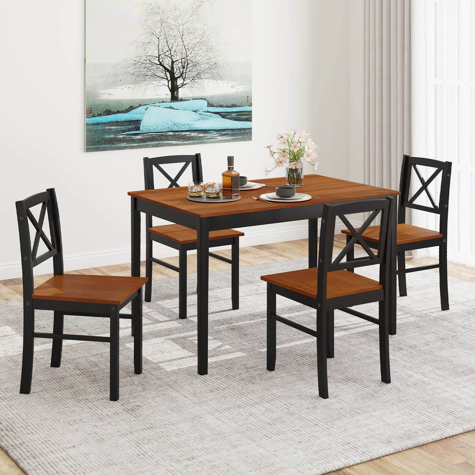 Alt View 1. Costway - Costway 5 Piece Dining Table Set for 4 People with Rubber Wood Legs, Cross Backrest - Brown.