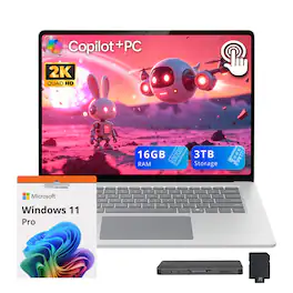 Microsoft - Surface 15" 2K Touch Laptop,Snapdragon X Elite,16GB RAM,2TB SSD+1TB Dock Set,Backlit KB,Win 11 Pro - Platinum