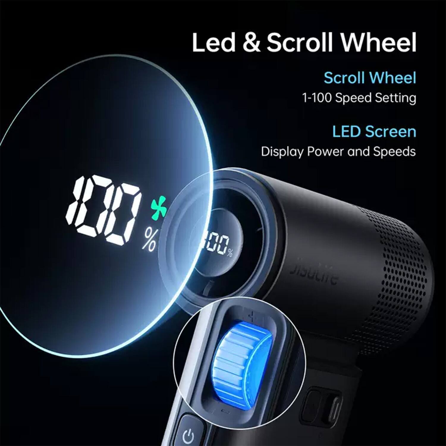 Led & Scroll Wheel  
Scroll Wheel  
1-100 Speed Setting  
LED Screen  
Display Power and Speeds