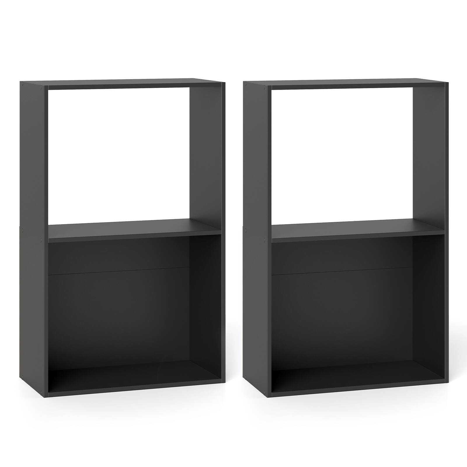Alt View 9. Costway - Costway 2 PCS 3-Tier Bookshelf, Bookcase with Open Storage Compartment, Anti-Toppling Kit - Black.