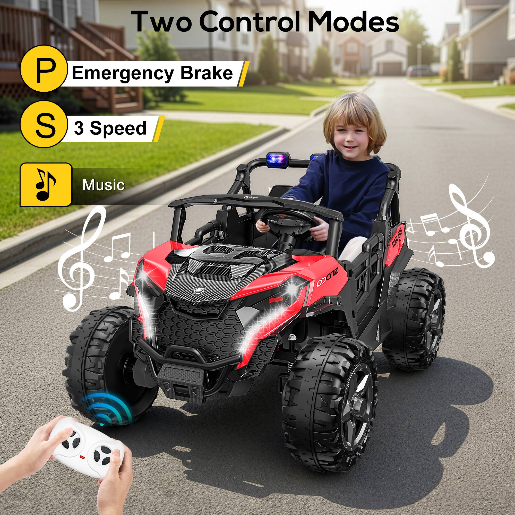 Two Control Modes  
P Emergency Brake  
S 3 Speed  
Music