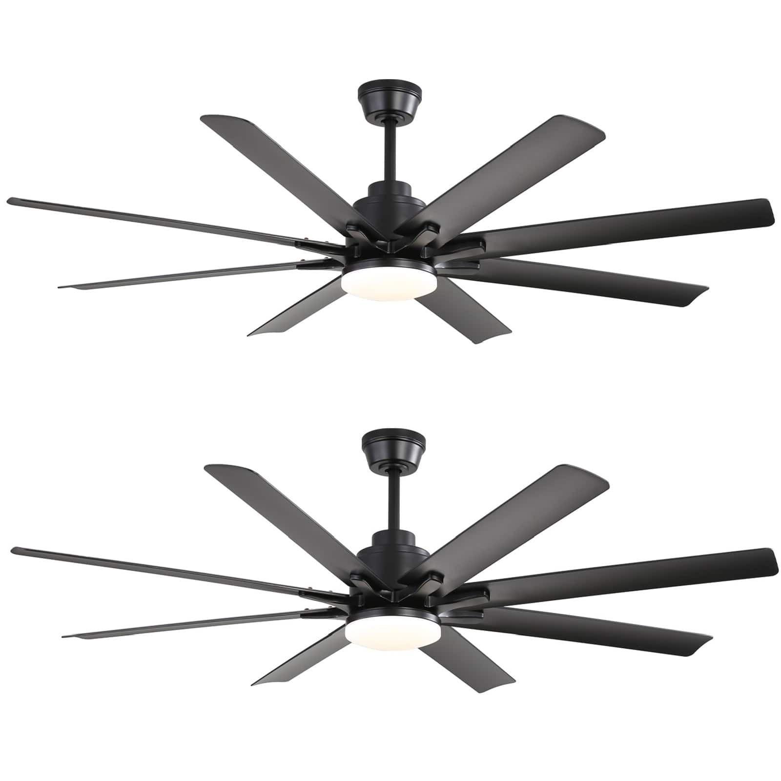 Sofucor - 52-Inch Modern Ceiling Fan with Light, Dimmable & Quiet, 3CCT, Remote, Indoor/Outdoor for Bedroom Living Room - Black - 2PCS
