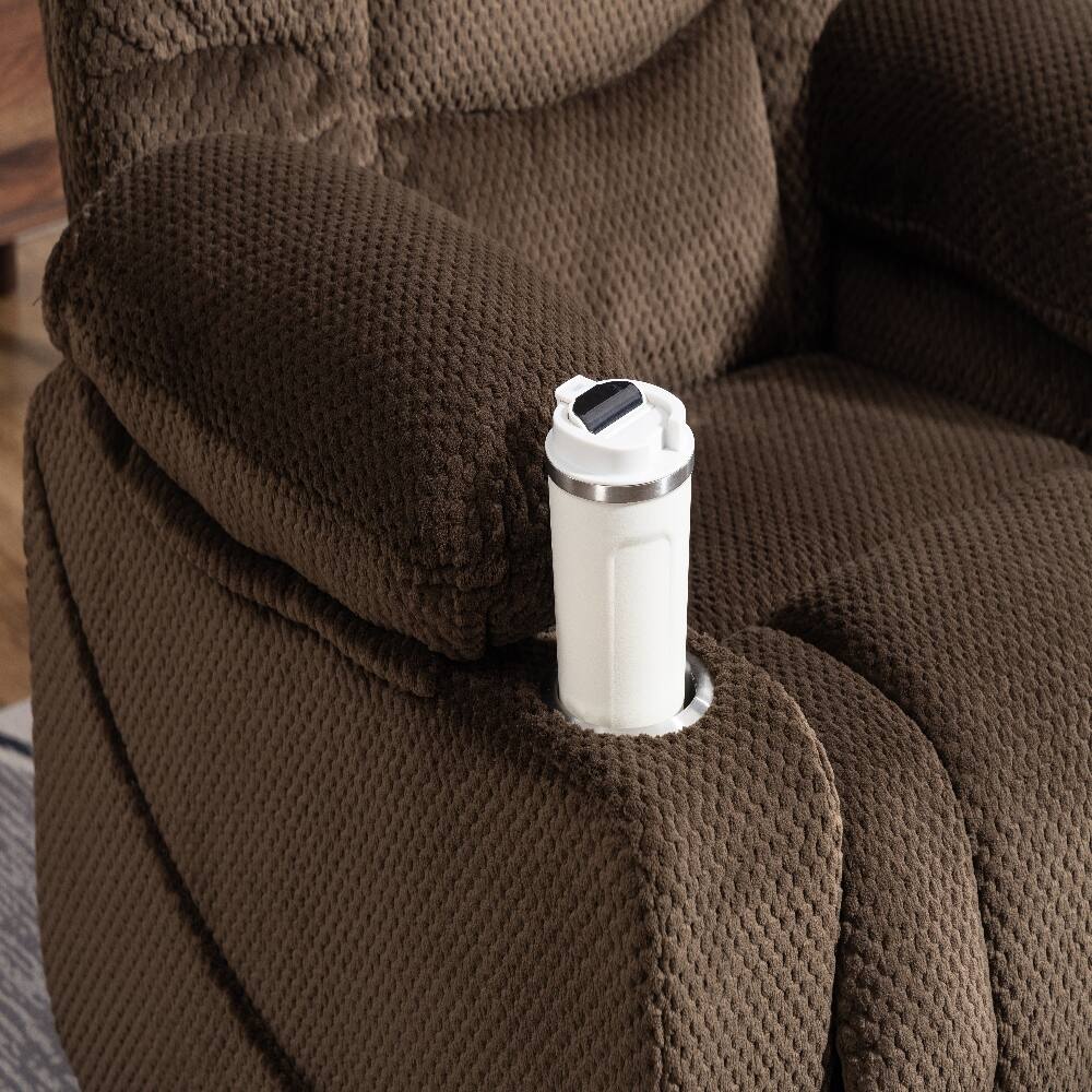Alt View 2. Ropilly - Ropilly brown velvet power lift recliner with heated massage and cup holder - Brown.