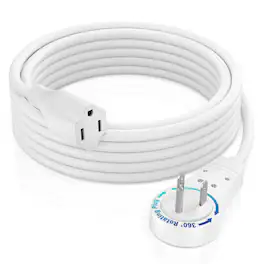Maximm - 10 Foot 360° Rotating Flat Plug Extension Cord/Wire, 3 Prong Grounded Wire 16 Awg Power Cord - UL Certified - White