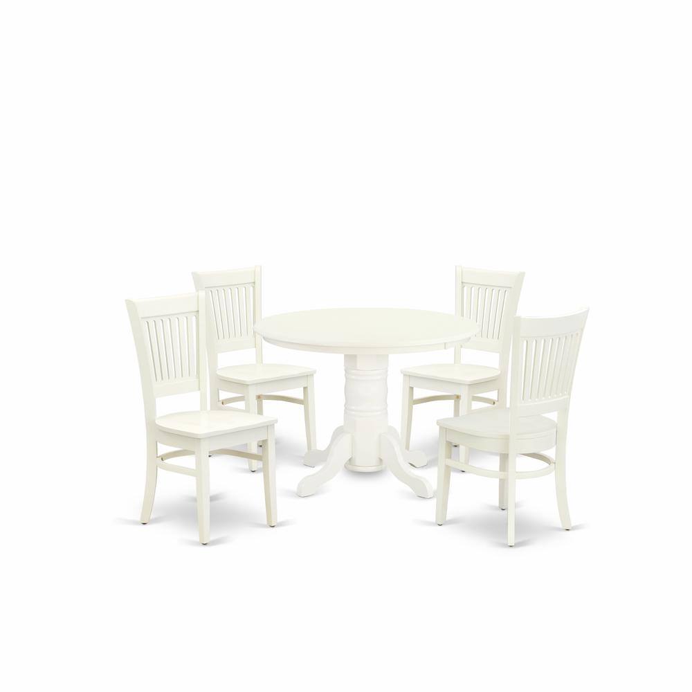 Left. East West Furniture - East West Furniture - DLVA5-LWH-W - 5-Pc dining room table Set- 4 Dining Chairs and Dining Room Table - Wooden Seat and - Linen White.