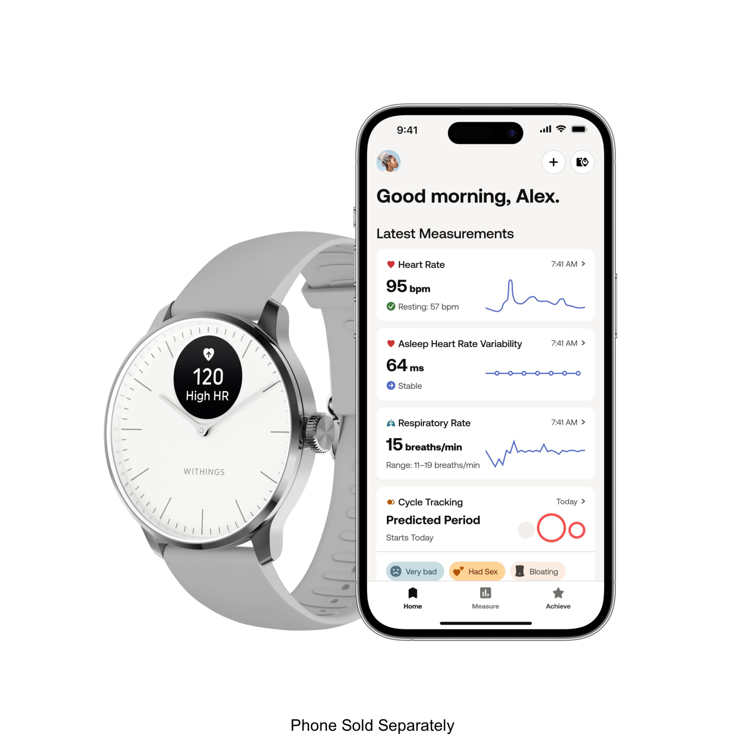 Angle Zoom. Withings - ScanWatch Light - Daily Health Hybrid Smartwatch - 37mm - White/Silver.