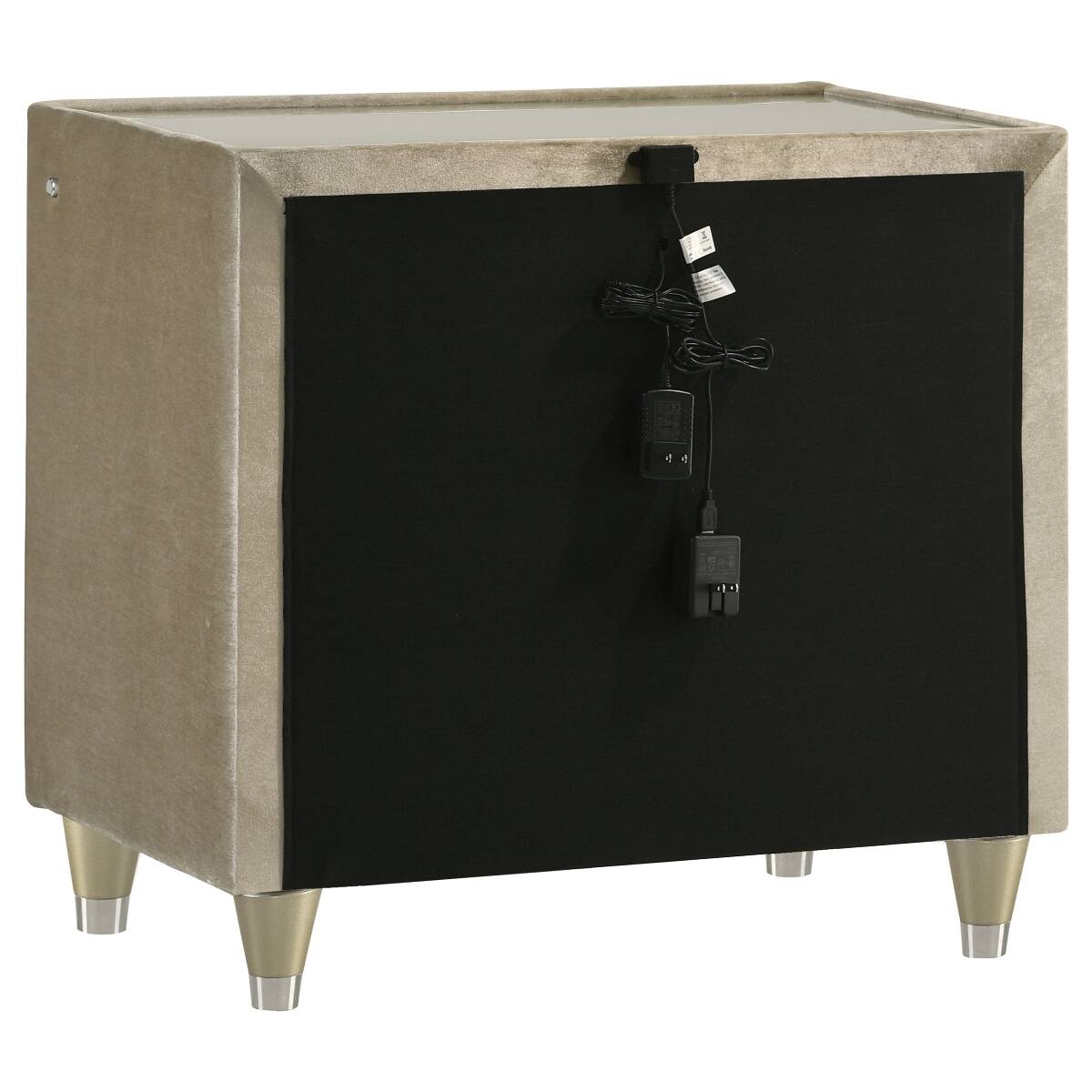 Alt View 4. Loheer - Loheer LED Nightstand with USB-A and USB-C Ports, Ivory and Camel Velvet, 2 Drawers - Ivory and Camel.