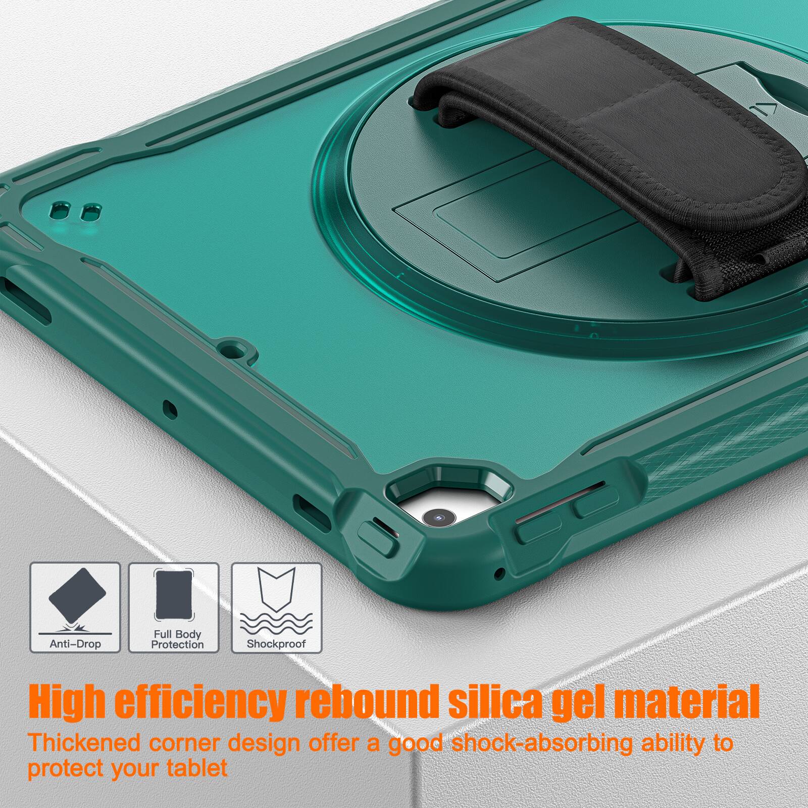 Anti-Drop Full Body Protection Shockproof  
High efficiency rebound silica gel material  
Thickened corner design offers a good shock-absorbing ability to protect your tablet