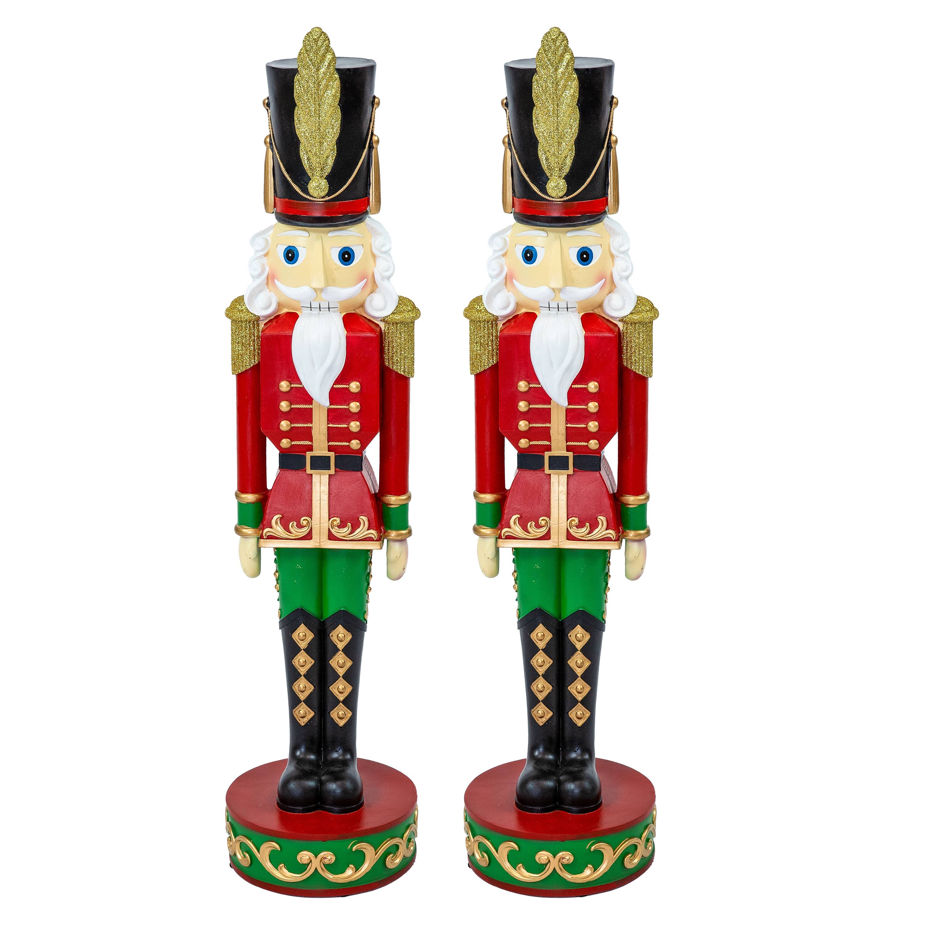 Front. Sunnydaze - Kristoff the Christmas Nutcracker Soldier - 2 Statues - 29" - Red.
