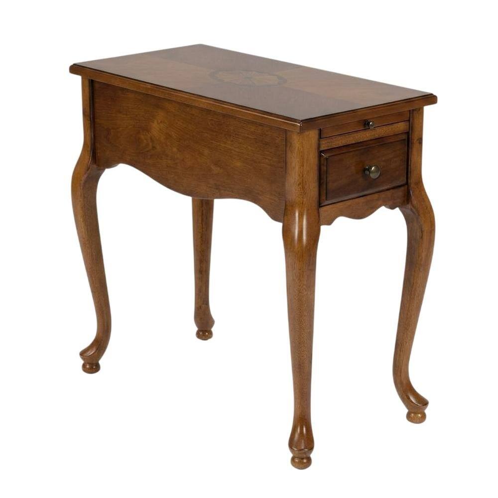 Angle. Starlight Canyon Home - Chairside End Table with Drawer, Traditional Wood Side Table for Living Room - Medium Brown.