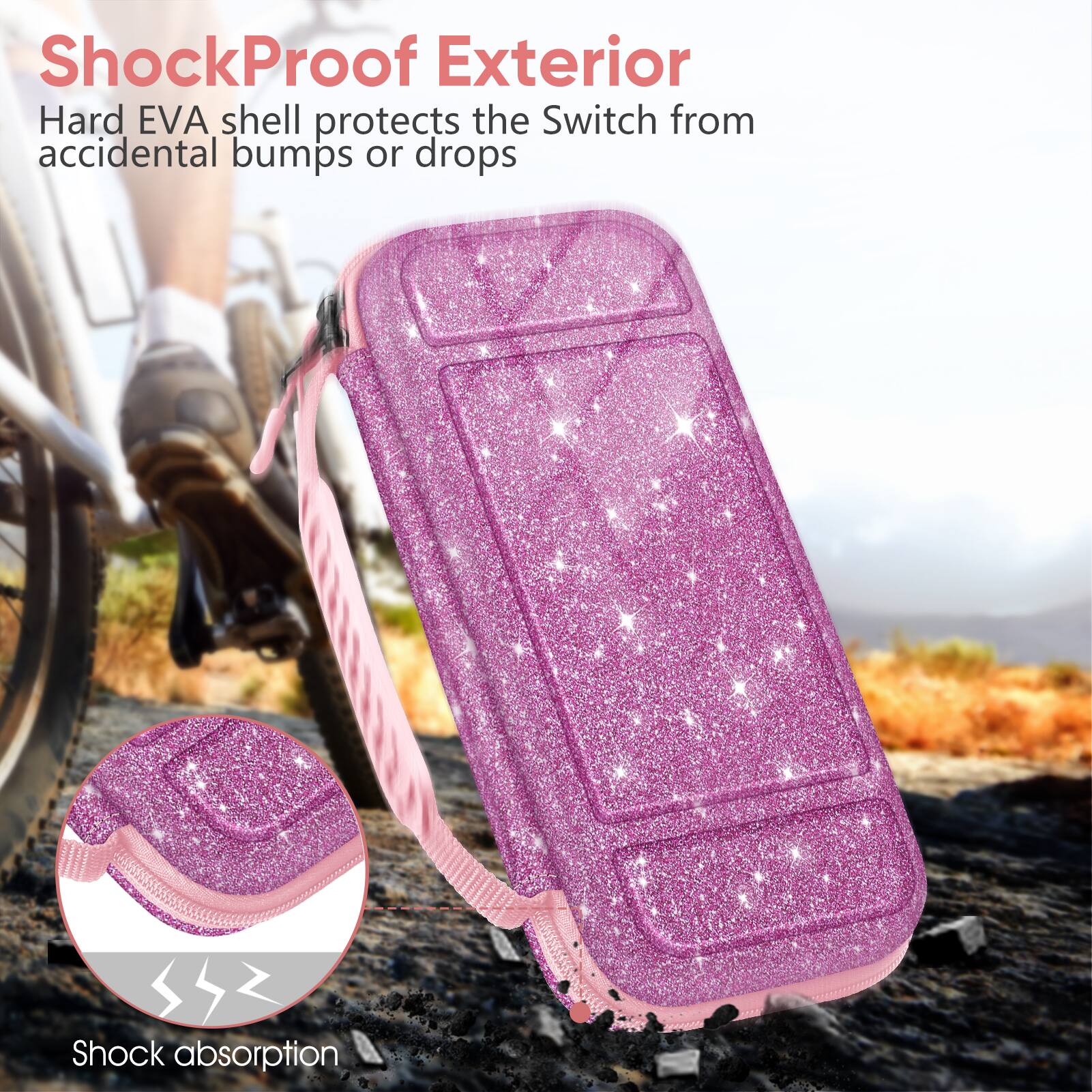 ShockProof Exterior  
Hard EVA shell protects the Switch from accidental bumps or drops  

SSZ Shock absorption