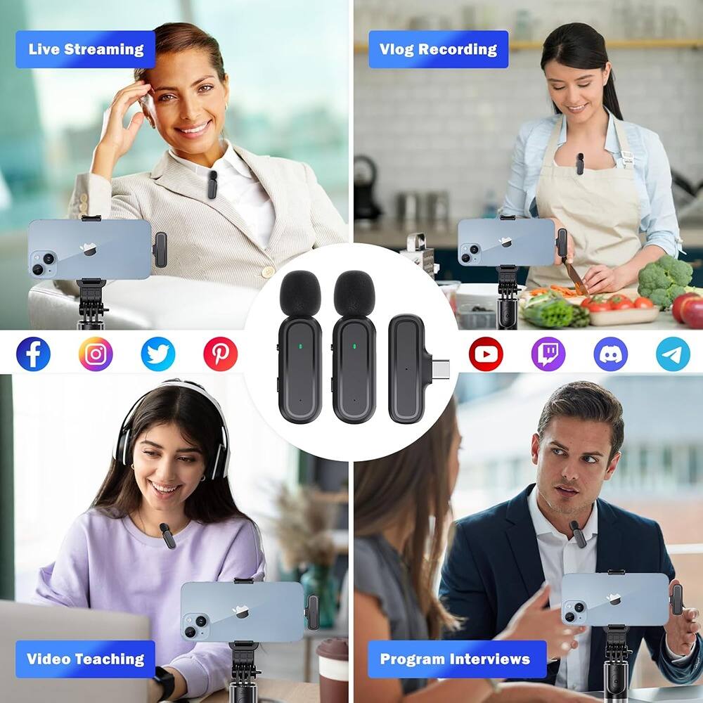 Left. MOSZAR LLC - Wireless Clip-On Microphone – Noise-Reducing Lapel Mic with Charging Case.