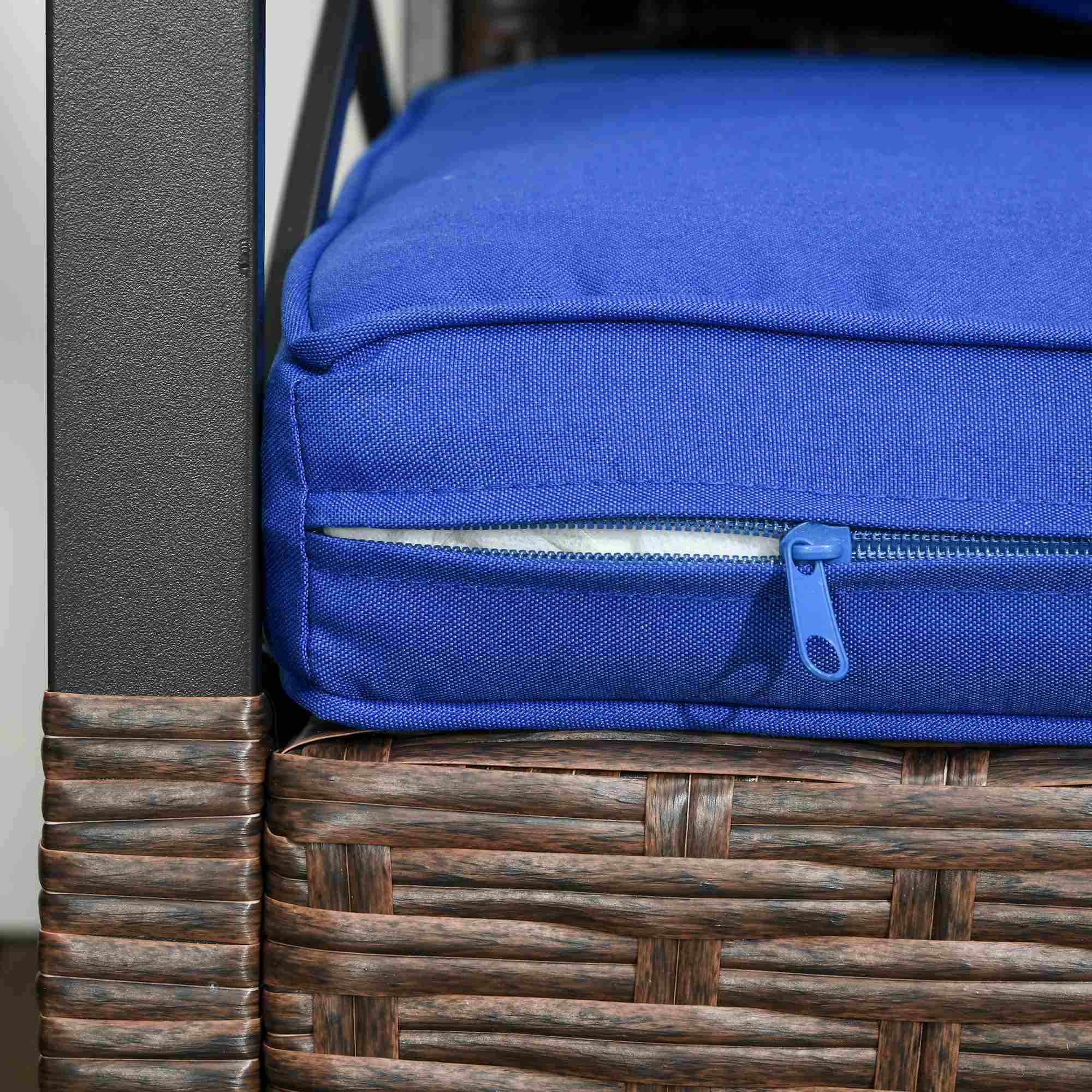 Alt View 6. Outsunny - 3 Piece Patio Rocking Chair Set, Outdoor Wicker Bistro Set with 2 Oversize Cushioned Porch Rockers and Coffee Table - Blue.