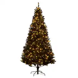 BreeBe - 7.5 ft Tall Prelit Christmas Tree Douglas Fir Artificial Christmas Tree with Realistic Branches - Black