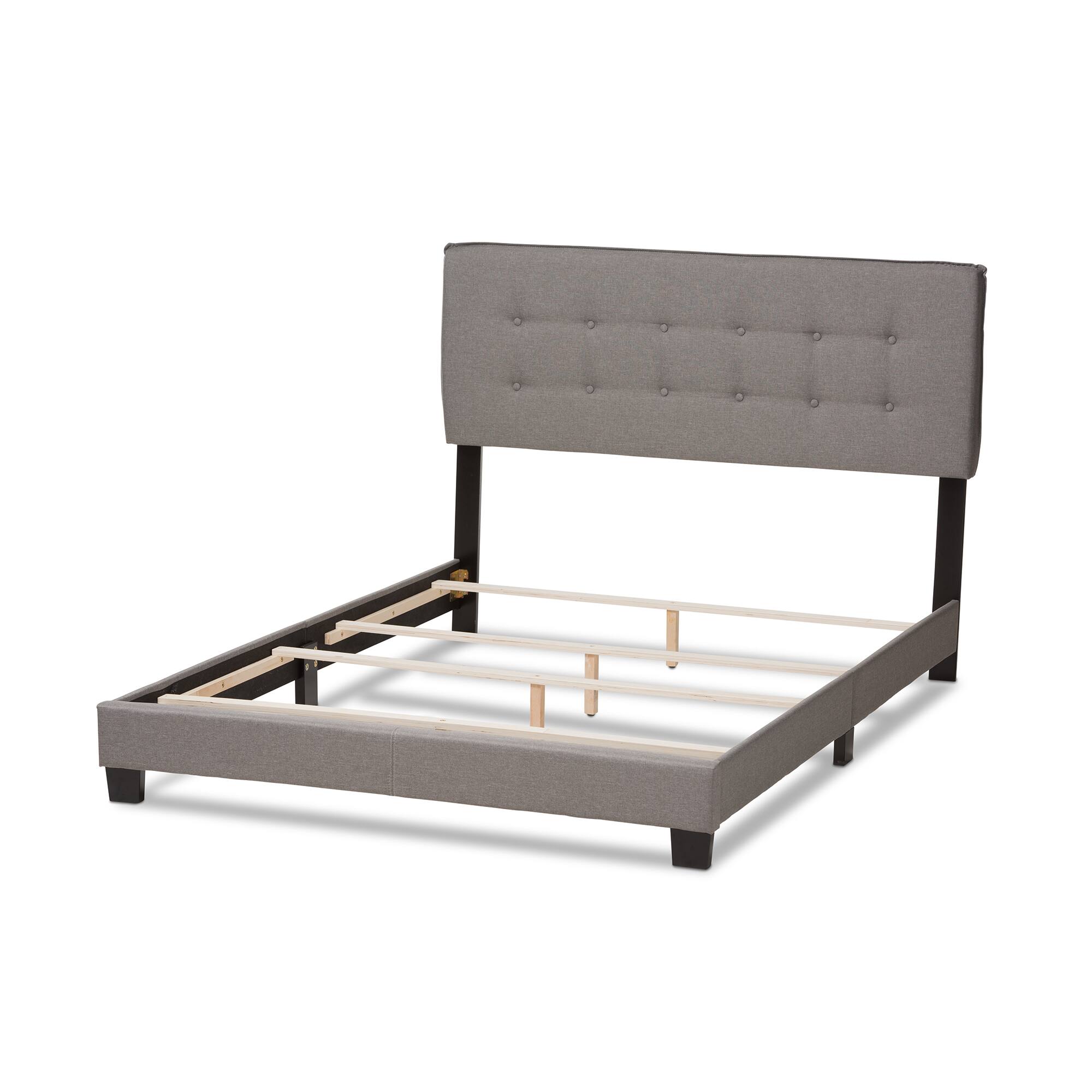 Left. Baxton Studio - Audrey Modern and Contemporary Fabric Upholstered Queen Size Bed - Light Grey.