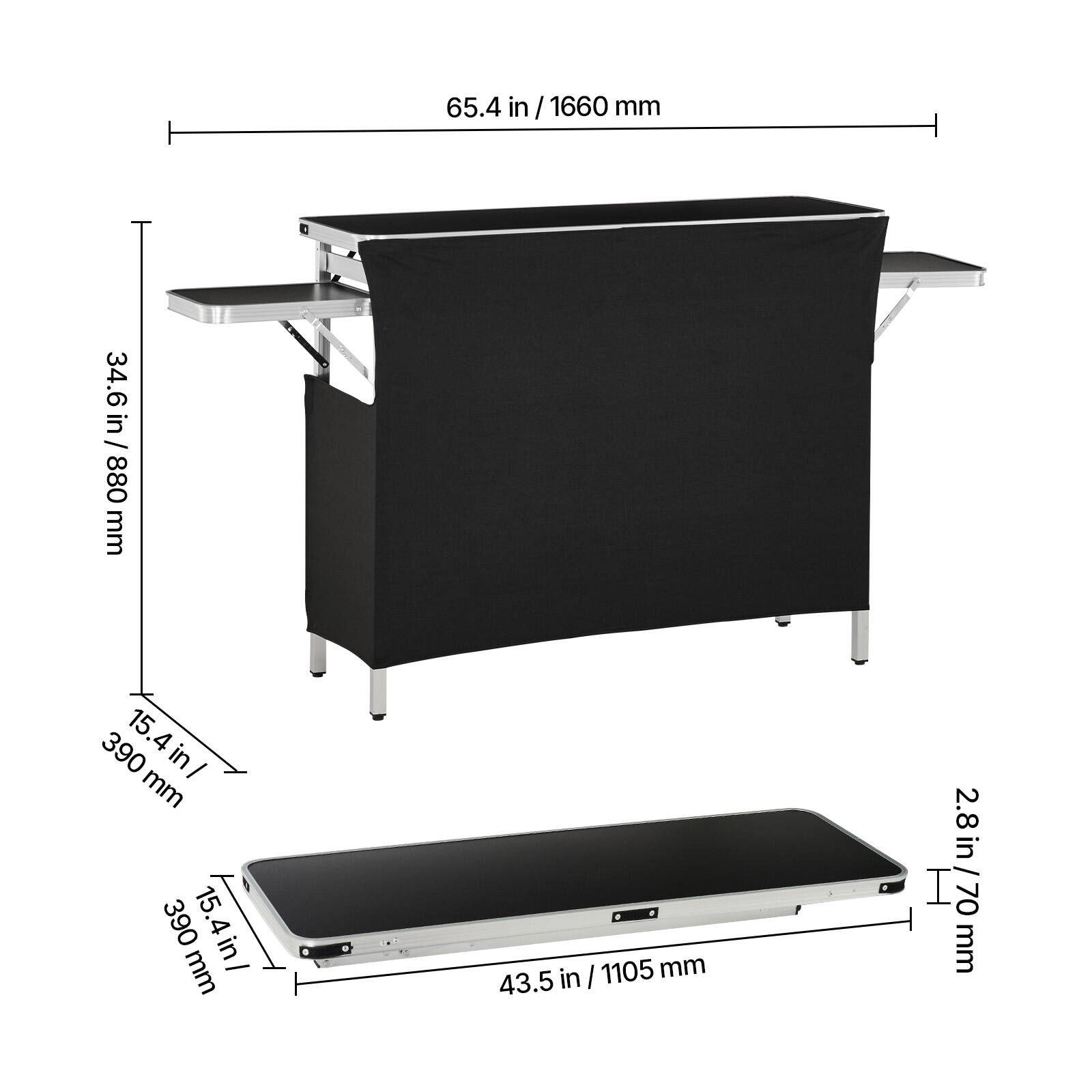 65.4 in / 1660 mm  
34.6 in / 880 mm  
15.4 in / 390 mm  
15.4 in / 390 mm  
43.5 in / 1105 mm  
2.8 in / 70 mm