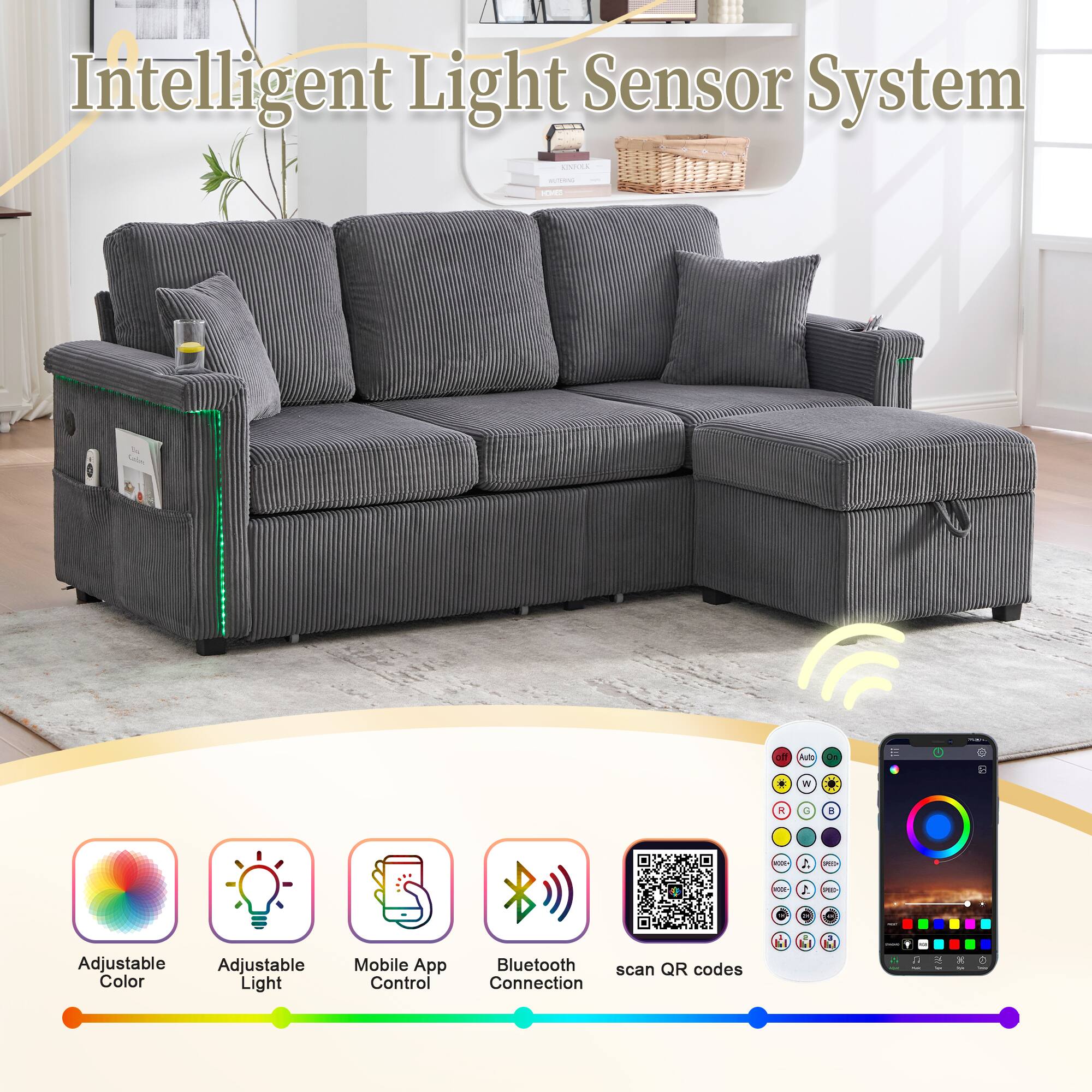 Intelligent Light Sensor System

- Adjustable Color
- Adjustable Light
- Mobile App Control
- Bluetooth Connection
- Scan QR codes