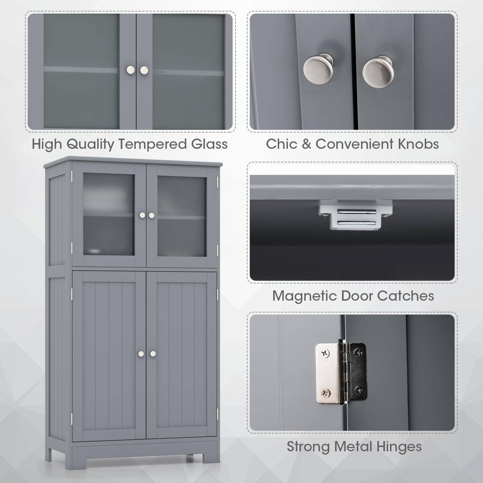 High Quality Tempered Glass, Chic & Convenient Knobs, Magnetic Door Catches, Strong Metal Hinges