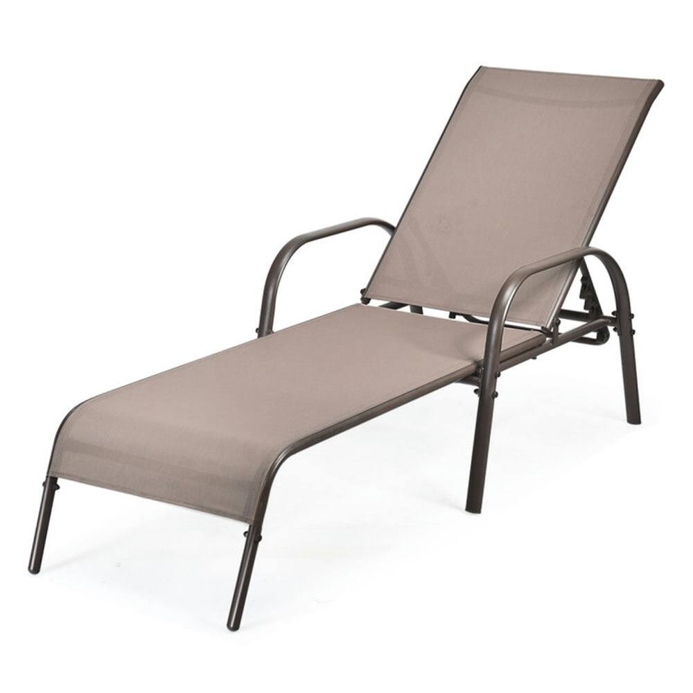 Left. Pefilos - 2 Pcs Outdoor Patio Chaise Fabric with Adjustable Reclining Armrest, 5 Backrest Position, for Patio Lounge Chair - Brown.