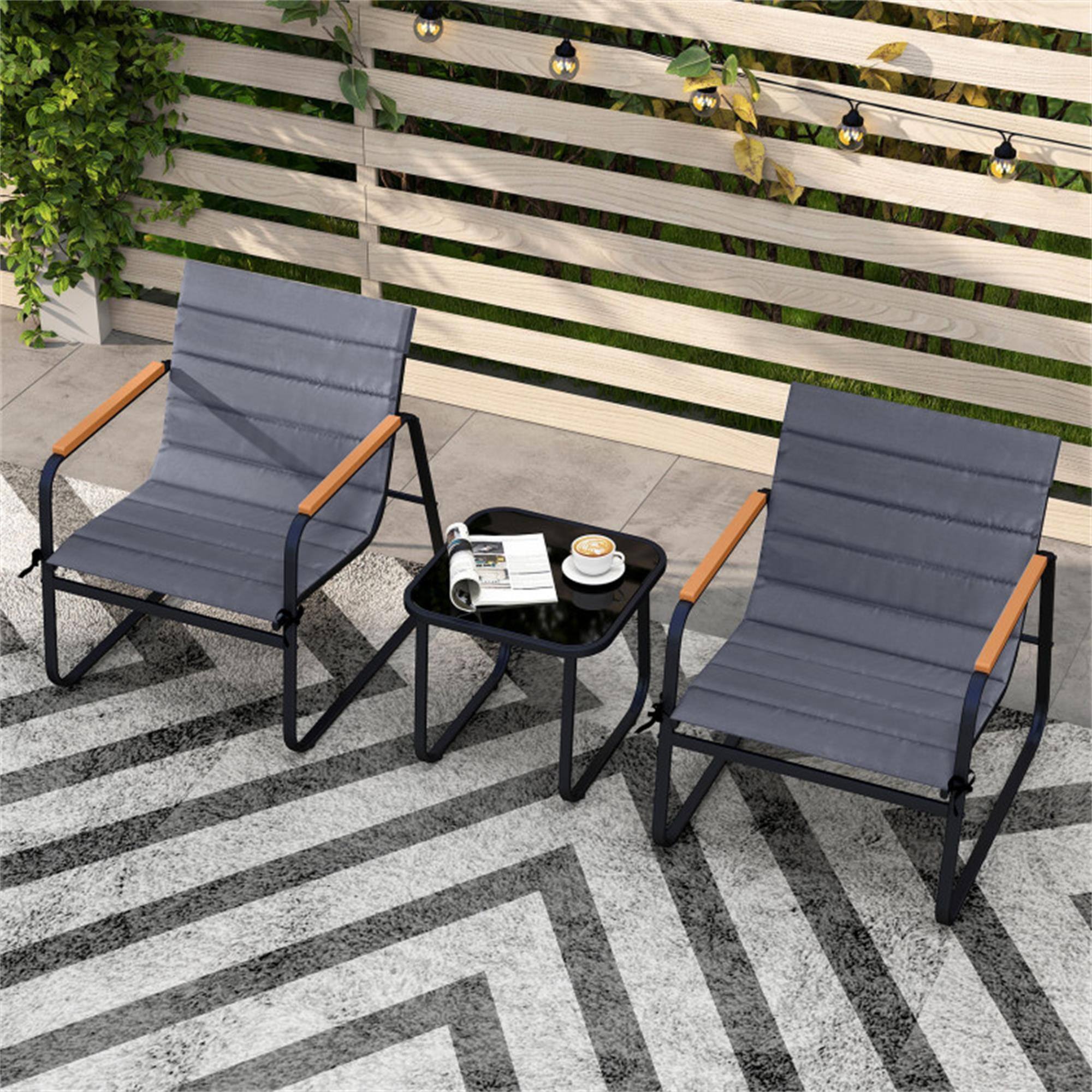 Alt View 2. Boyel Living - Gray 3 Pieces Patio Bistro Set Outdoor Fabric Conversation Set- 285-in W x 305-in D x 240-in H - Gray.